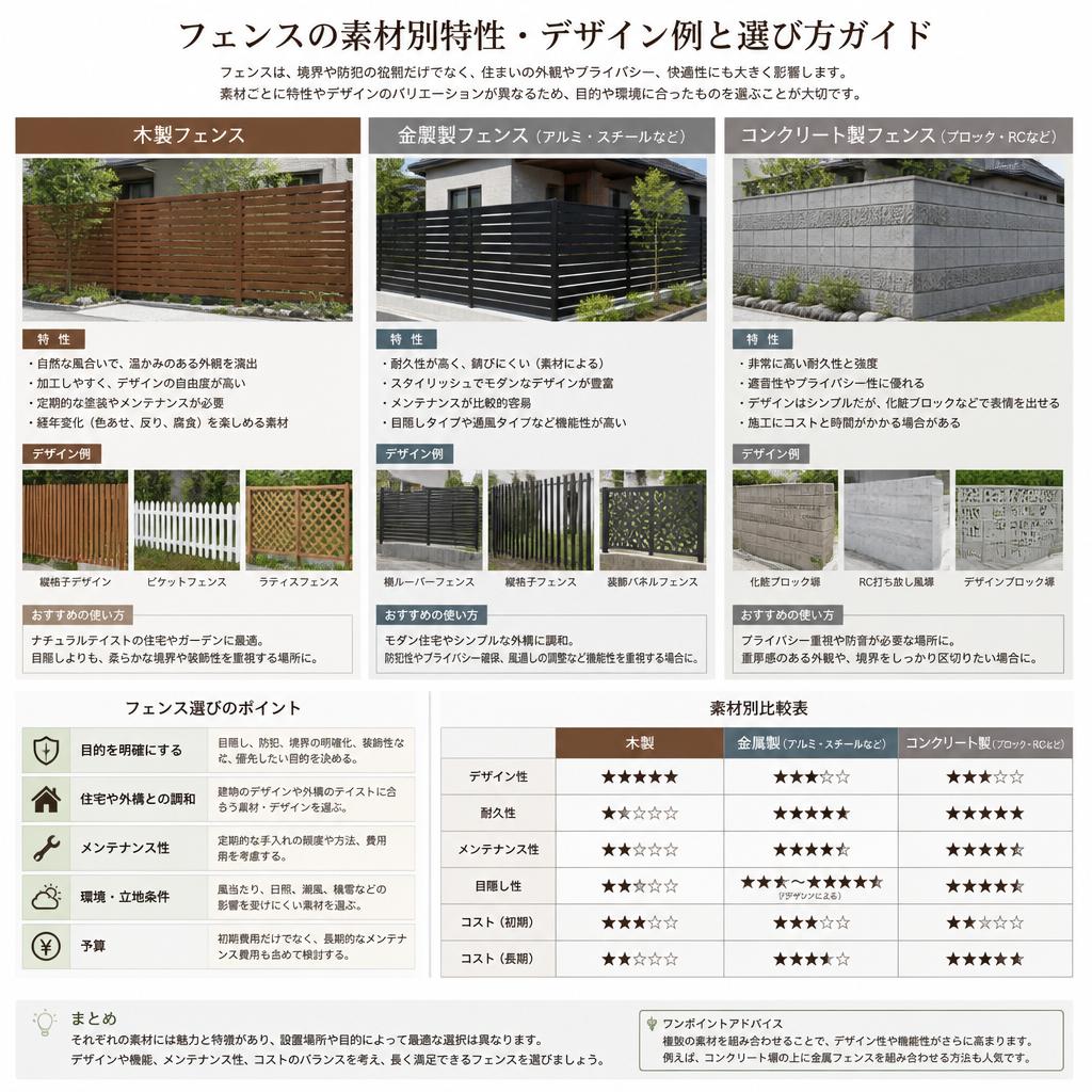 2. フェンスの種類と素材